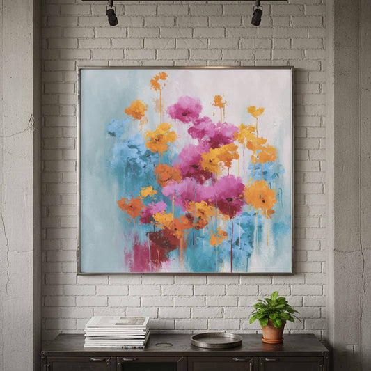 Abstract Floral Canvas Wall Art – canvas print shown framed in a styled room