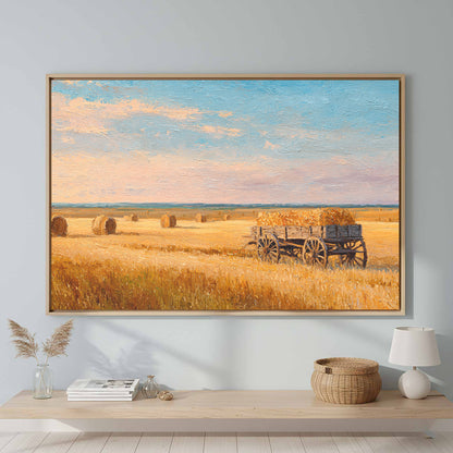 Harvest Wheat Field Canvas Art – canvas print shown framed in a styled room