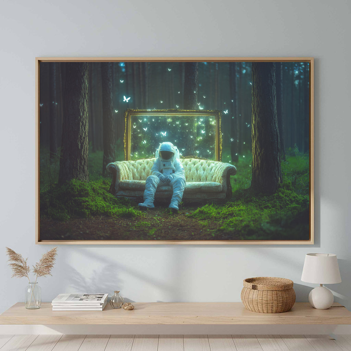 Astronaut Forest Canvas Print – canvas print shown framed in a styled room