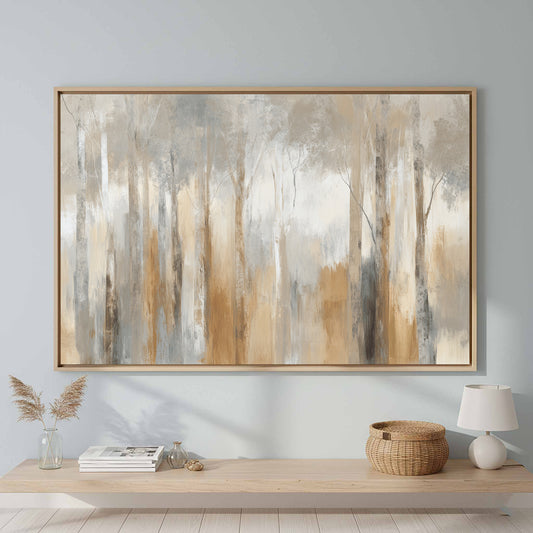 Abstract Forest Canvas Wall Art – canvas print shown framed in a styled room