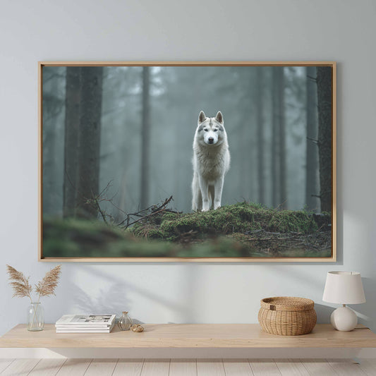 Siberian Husky Forest Canvas Wall Art – canvas print shown framed in a styled room