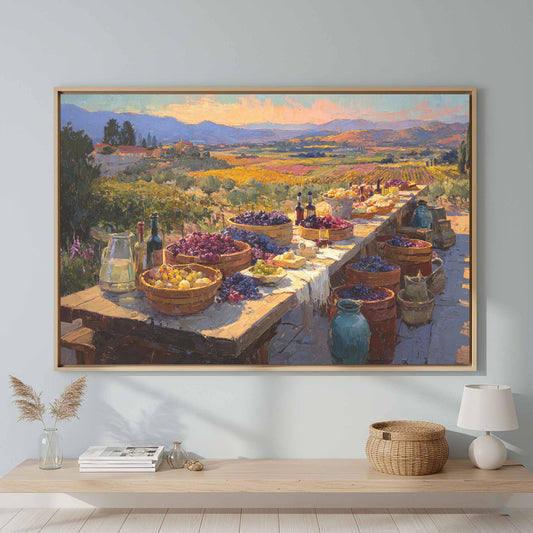Wine Country Harvest Canvas Wall Art – canvas print shown framed in a styled room