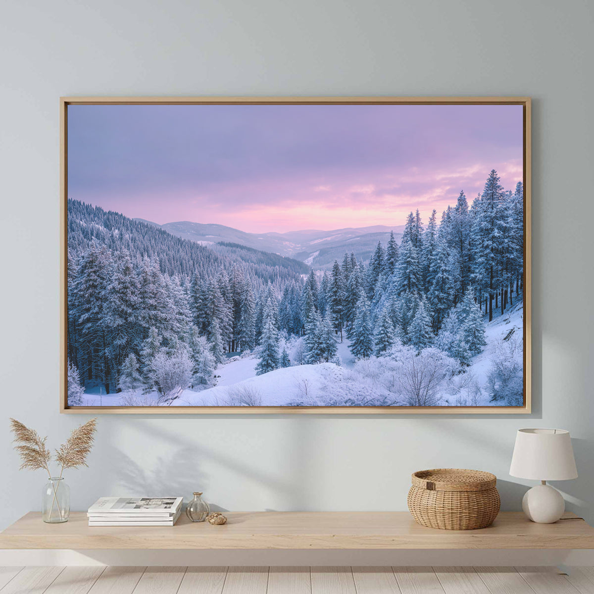 Winter Forest Canvas Print – canvas print shown framed in a styled room