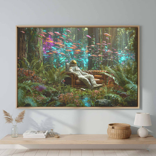 Astronaut Forest Canvas Print – canvas print shown framed in a styled room