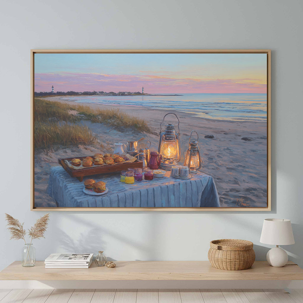 Cape Cod Beach Canvas Art – canvas print shown framed in a styled room