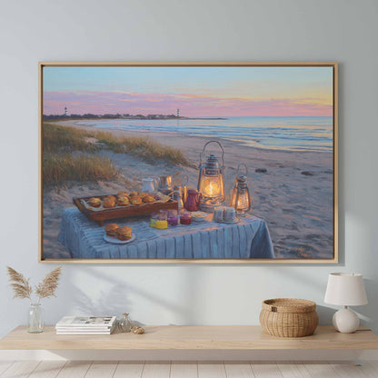 Cape Cod Beach Canvas Art – canvas print shown framed in a styled room