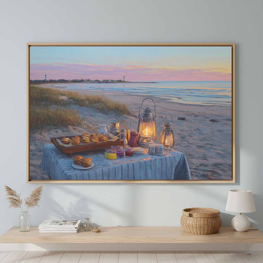 Cape Cod Beach Canvas Art – canvas print shown framed in a styled room