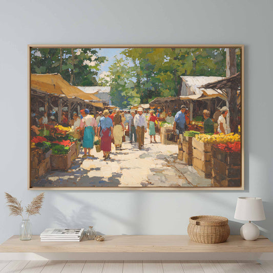 Farmers Market Art Print – canvas print shown framed in a styled room