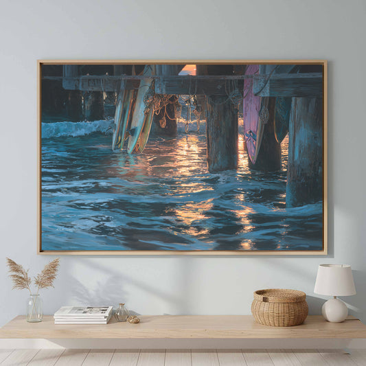 Old Wooden Pier Canvas Print – canvas print shown framed in a styled room