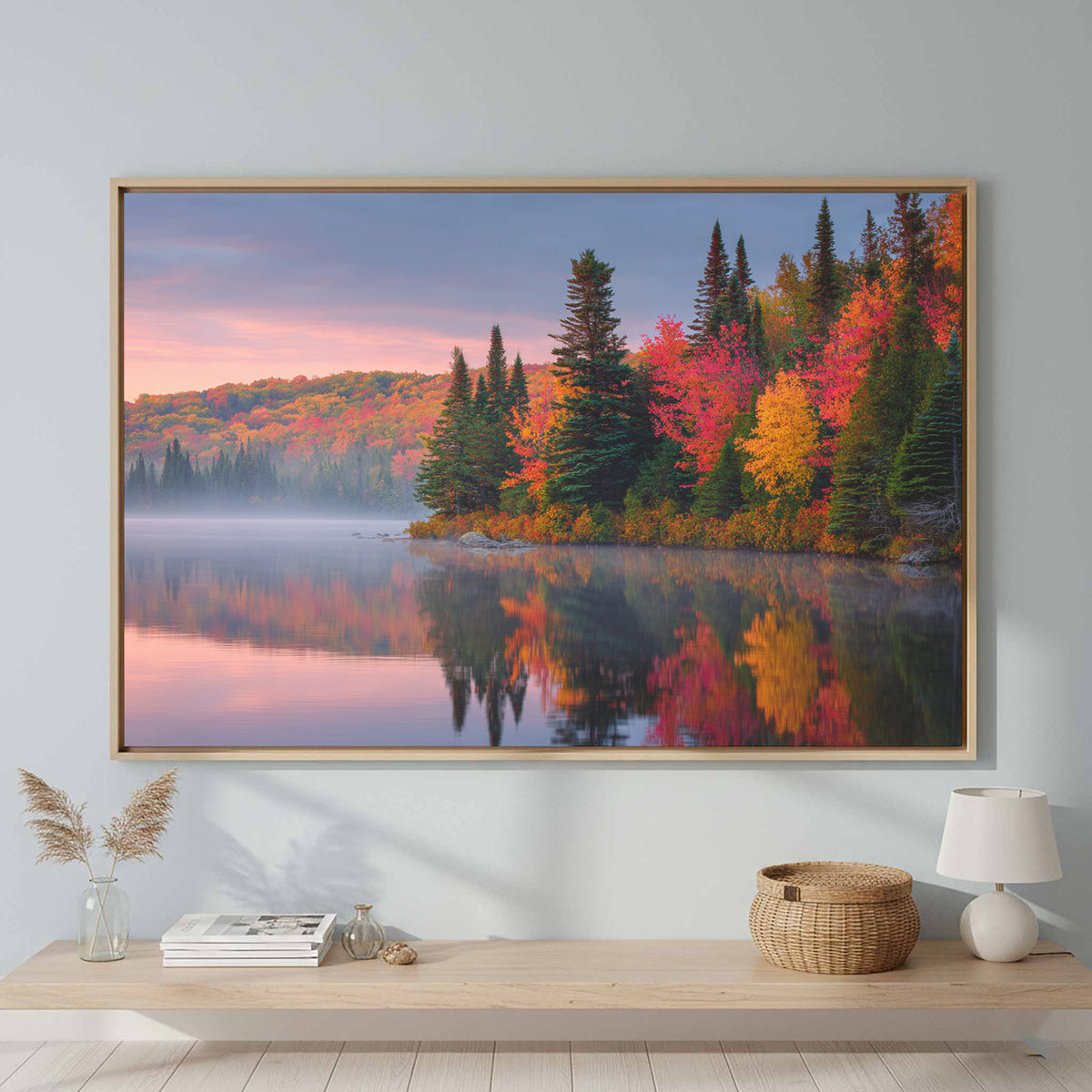 Autumn Lake Canvas Print – canvas print shown framed in a styled room