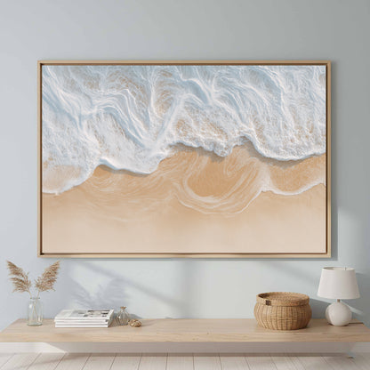 Aerial Ocean Waves Canvas Print – canvas print shown framed in a styled room