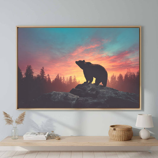 Bear Silhouette Wall Art – canvas print shown framed in a styled room