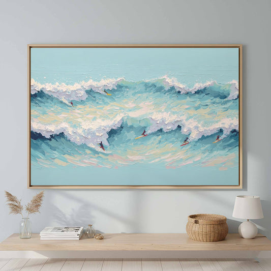 Impasto Ocean Surf Canvas Art – canvas print shown framed in a styled room