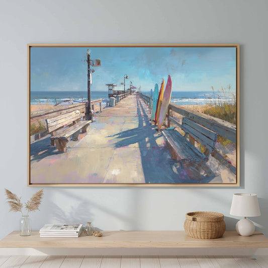 Coastal Boardwalk Canvas Print – canvas print shown framed in a styled room