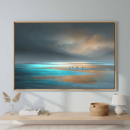 Coastal Seascape Wall Art – canvas print shown framed in a styled room