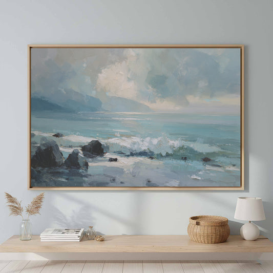 Coastal Seascape Canvas Wall Art – canvas print shown framed in a styled room