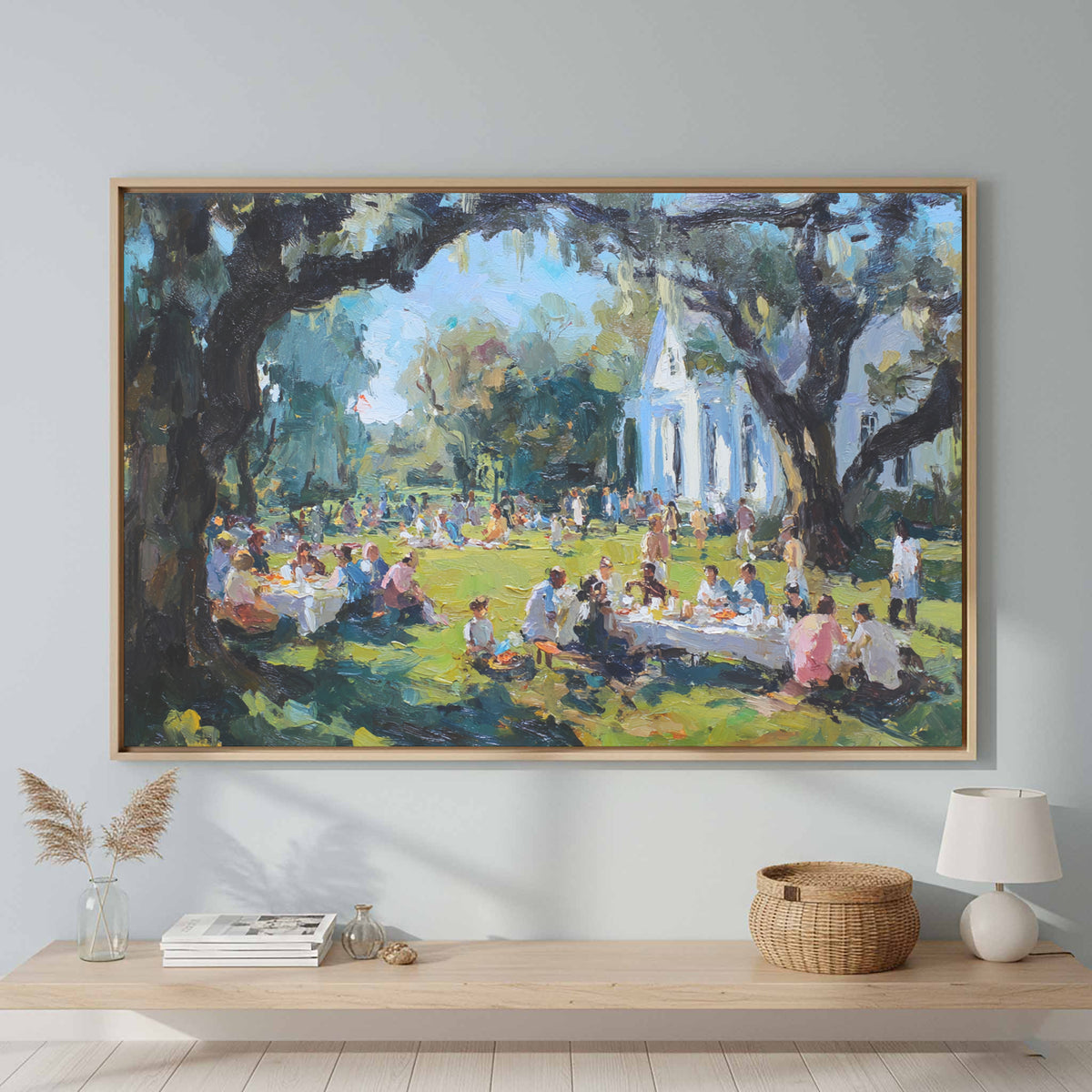 Southern Church Picnic Canvas Print – canvas print shown framed in a styled room