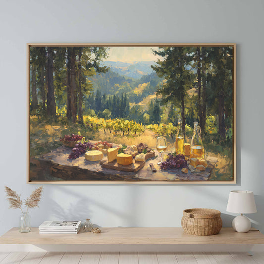 Oregon Vineyard Canvas Art – canvas print shown framed in a styled room