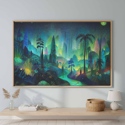 Dark Jungle Canvas Art – canvas print shown framed in a styled room