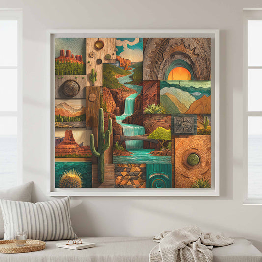 Arizona Desert Landscape Canvas Print – canvas print shown framed in a styled room