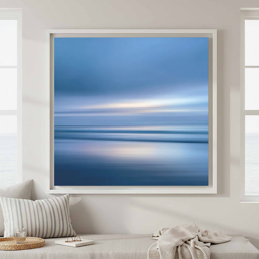 Abstract Ocean Canvas Print – canvas print shown framed in a styled room