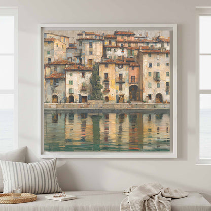 European Waterfront Canvas Print – canvas print shown framed in a styled room