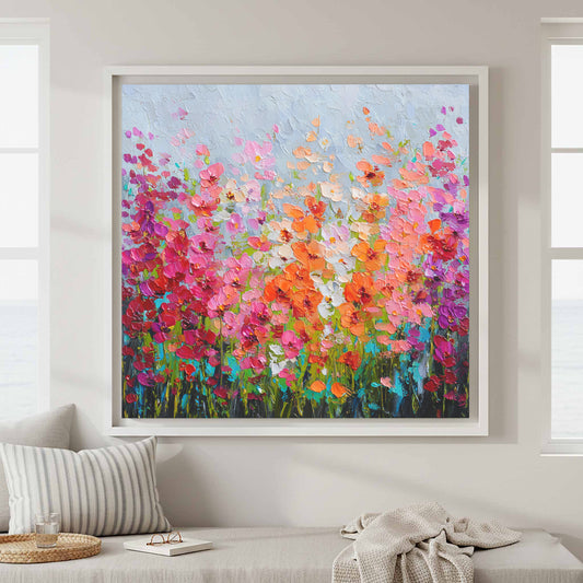 Vibrant Wildflower Field Canvas Print – canvas print shown framed in a styled room