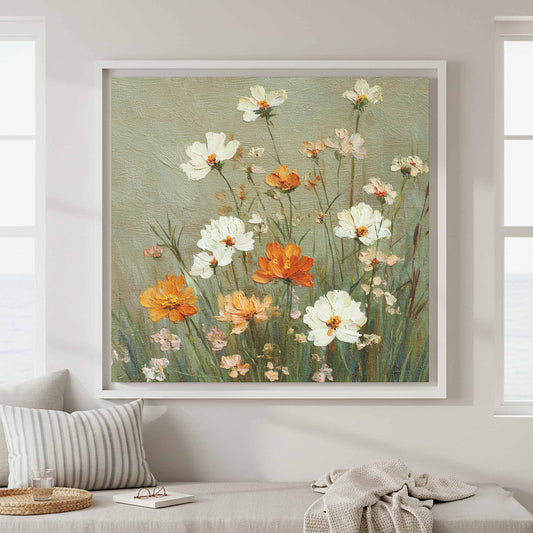 Wildflower Oil Painting Canvas Art – canvas print shown framed in a styled room