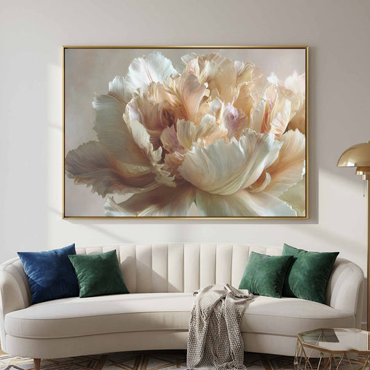 Soft Tulip Canvas Art – canvas print shown framed in a styled room