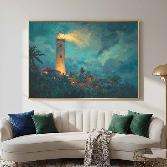 Gibbs Hill Lighthouse Canvas Art – canvas print shown framed in a styled room