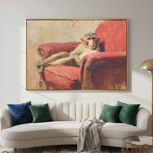Monkey Armchair Canvas Print – canvas print shown framed in a styled room