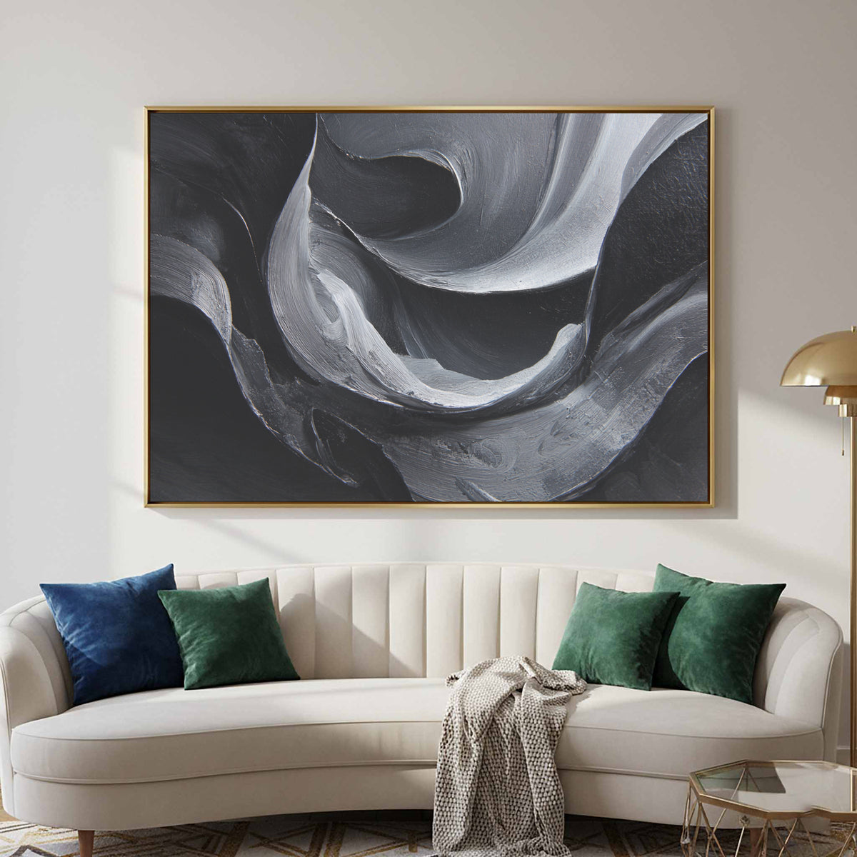 Abstract Monochrome Figure Wall Art – styled room view 2