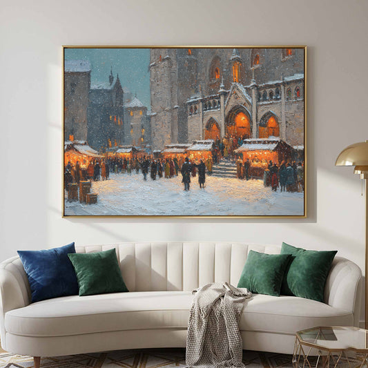 Christmas Market Cathedral Canvas Print – canvas print shown framed in a styled room