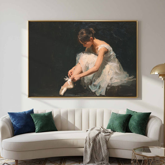 Ballerina Wall Art Print – canvas print shown framed in a styled room