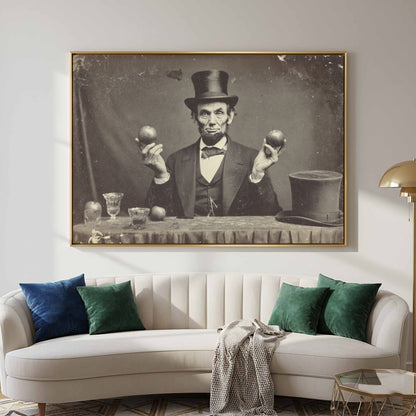 Lincoln Portrait Canvas Art – canvas print shown framed in a styled room