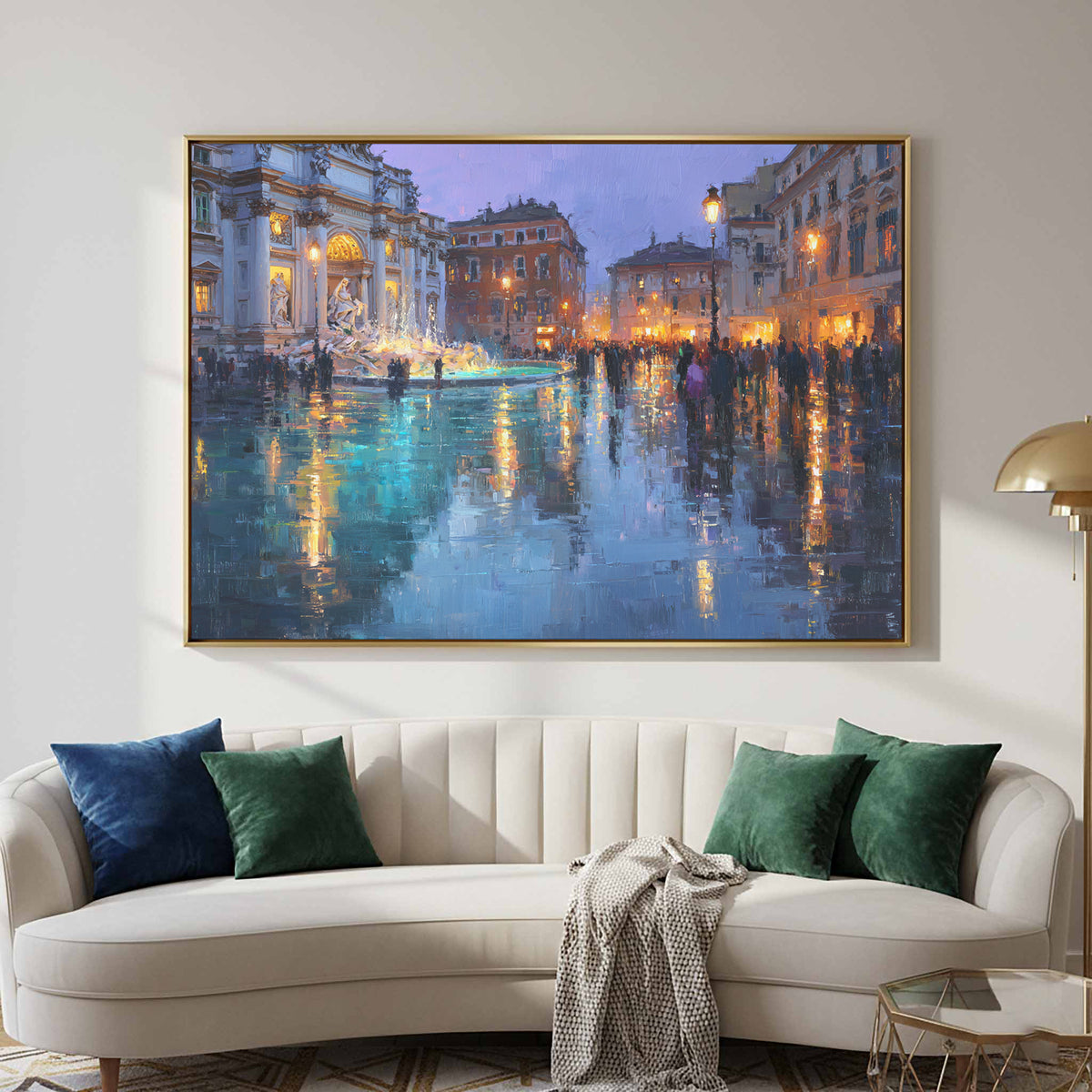 Trevi Fountain Canvas Print – canvas print shown framed in a styled room