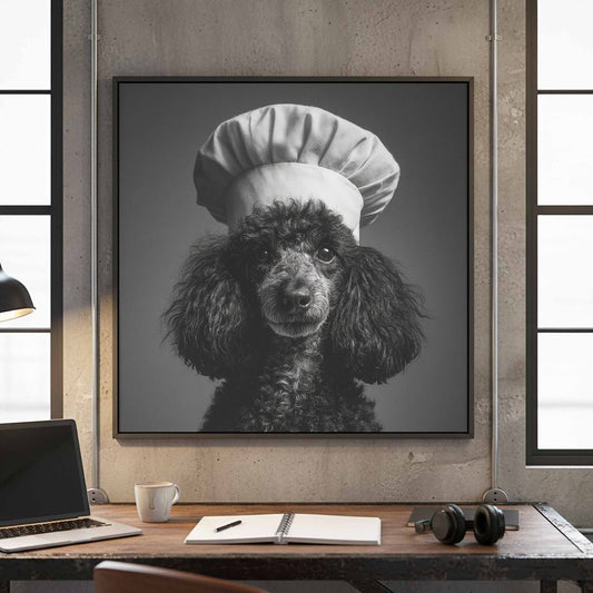 Poodle Chef Canvas Print – canvas print shown framed in a styled room