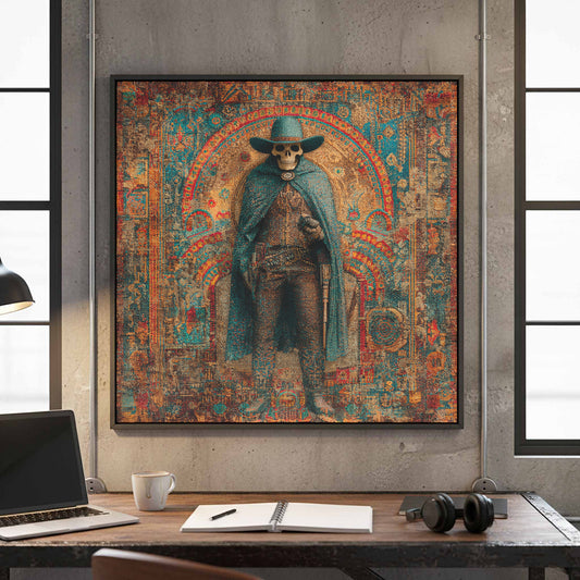 Skull Western Canvas Wall Art – canvas print shown framed in a styled room