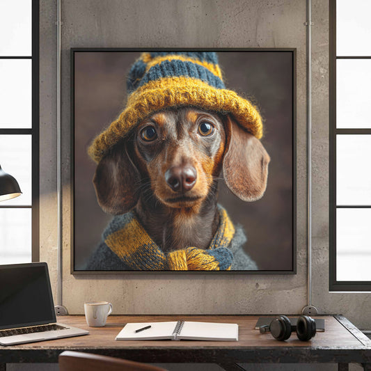Dachshund Wizard Canvas Print – canvas print shown framed in a styled room