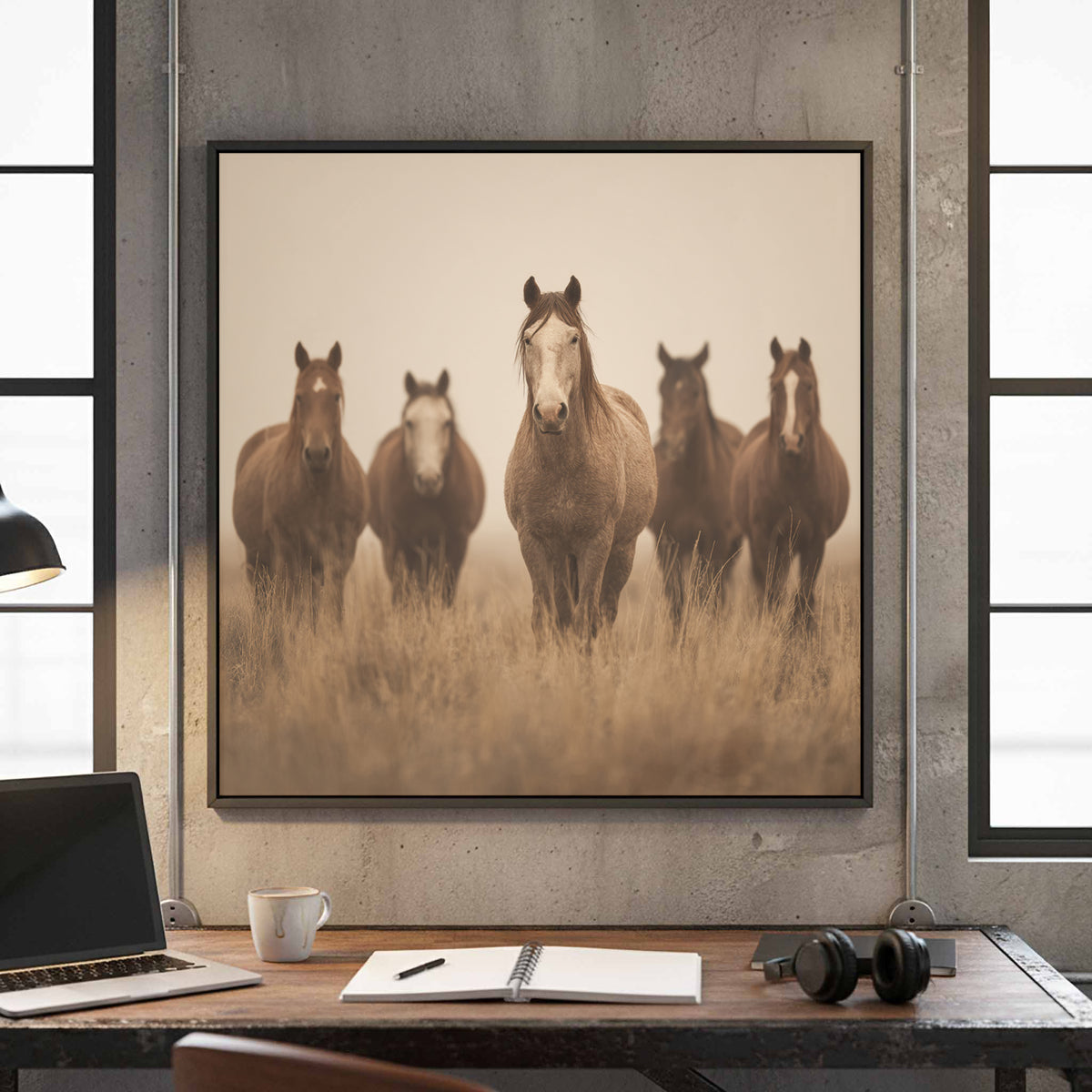Horse Herd Canvas Print – canvas print shown framed in a styled room