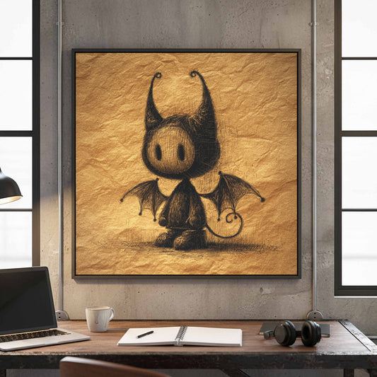 Dark Cartoon Demon Canvas Print – canvas print shown framed in a styled room