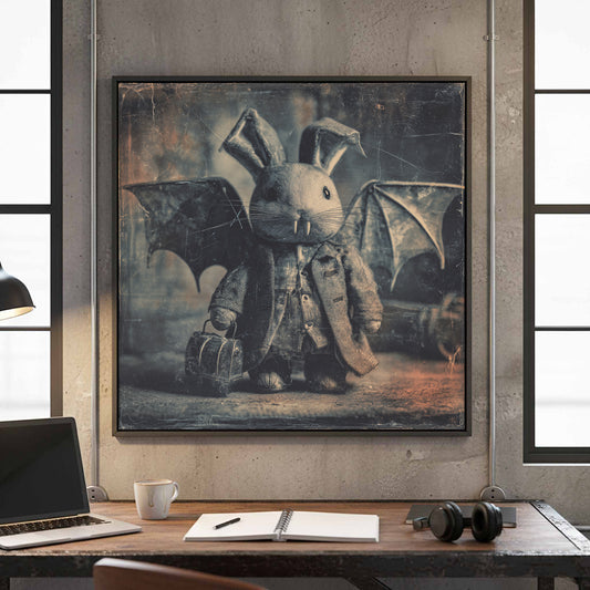 Gothic Bunny Bat Wings Canvas Print – canvas print shown framed in a styled room