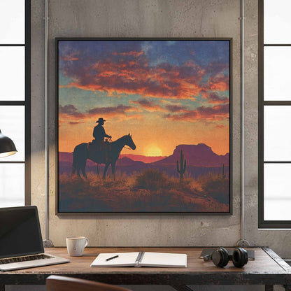 Western Cowboy Silhouette Canvas Art – styled room view 2