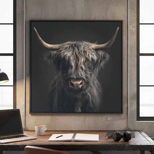 Highland Cow Canvas Print – canvas print shown framed in a styled room