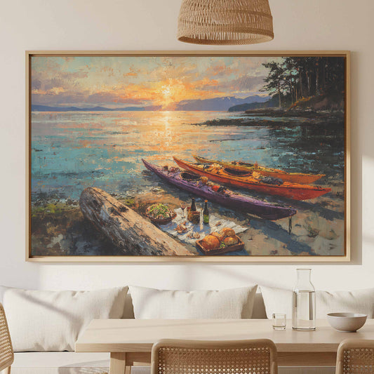 San Juan Islands Sunset Canvas Print – canvas print shown framed in a styled room