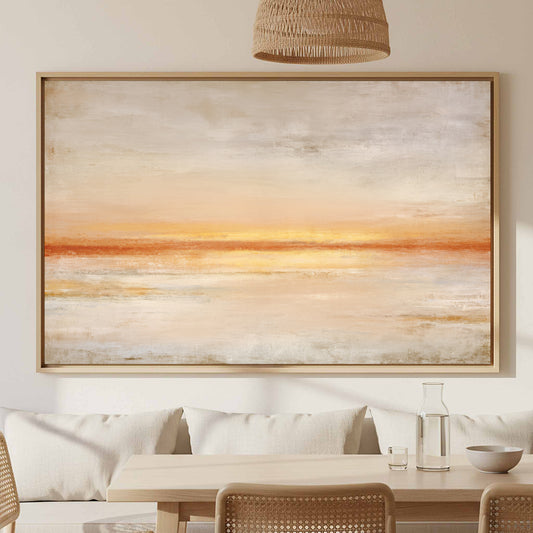 Abstract Horizon Canvas Wall Art – canvas print shown framed in a styled room
