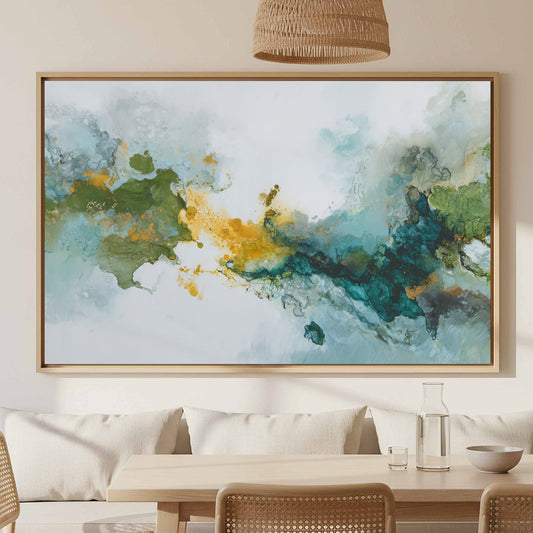 Abstract Landscape Canvas Wall Art – canvas print shown framed in a styled room