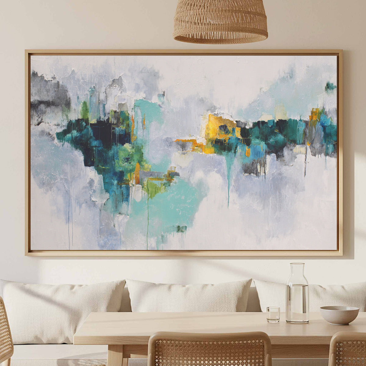 Abstract Fluid Canvas Wall Art – canvas print shown framed in a styled room