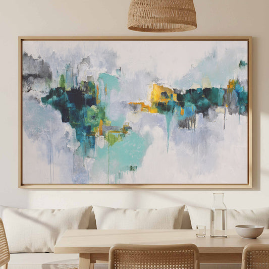 Abstract Fluid Canvas Wall Art – canvas print shown framed in a styled room
