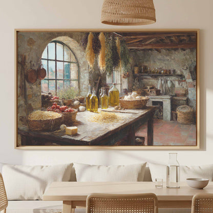 Tuscan Kitchen Canvas Art – canvas print shown framed in a styled room